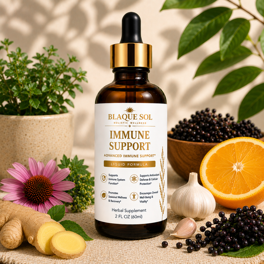 Blaque Sol Immune Support product image with white decorative background