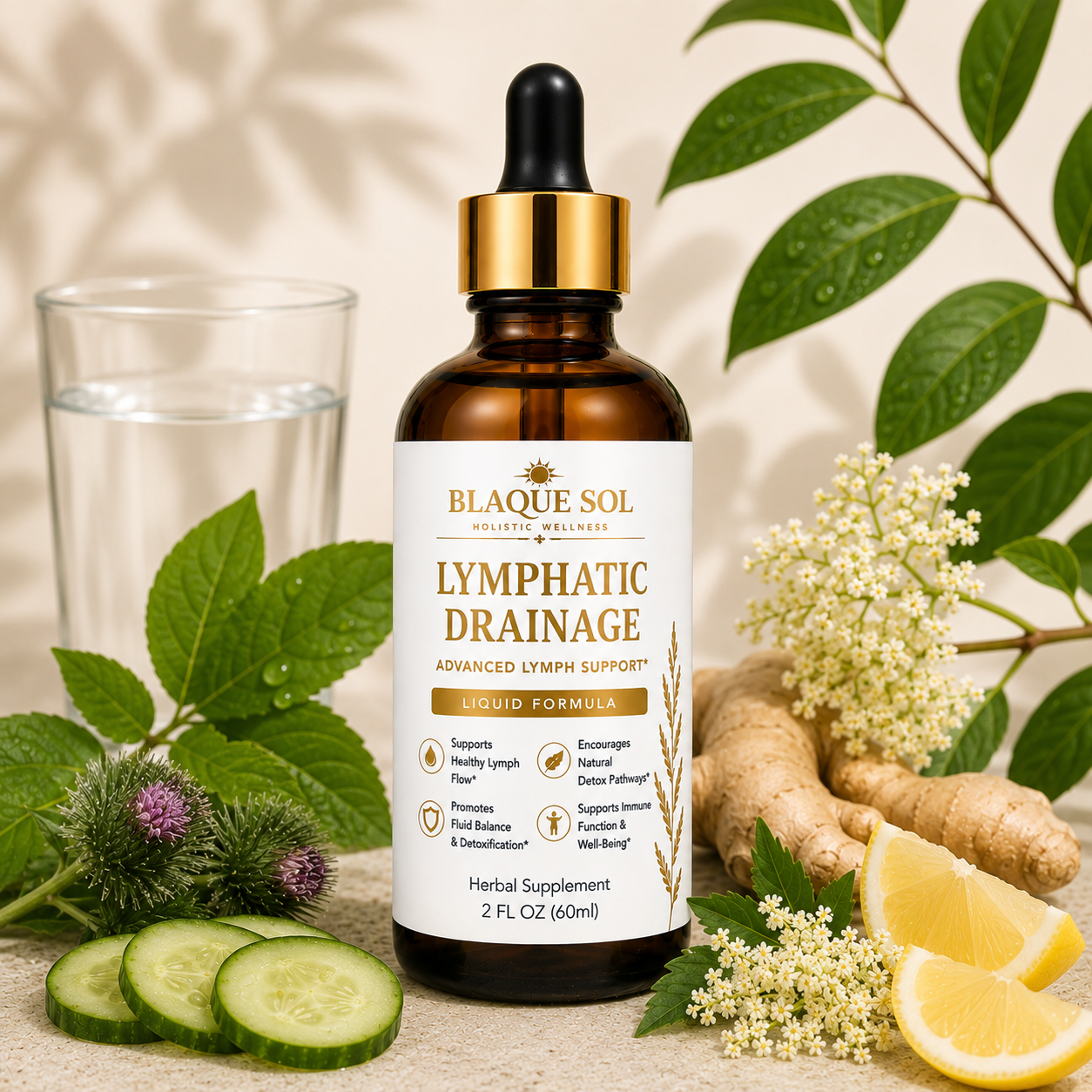 Blaque Sol Lymphatic Drainage product image with white decorative background