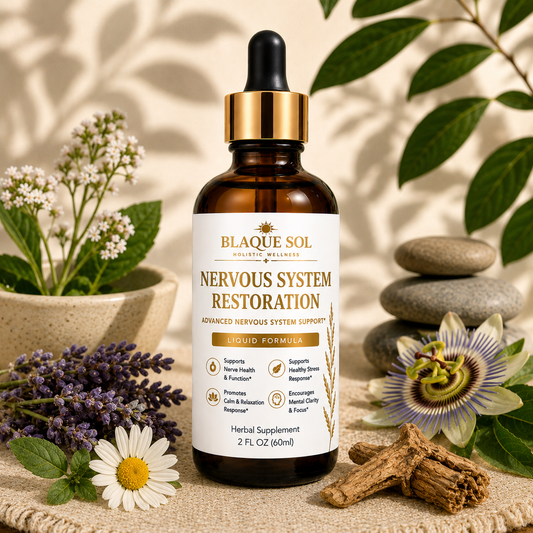 Blaque Sol Nervous System Restoration product image with white decorative background