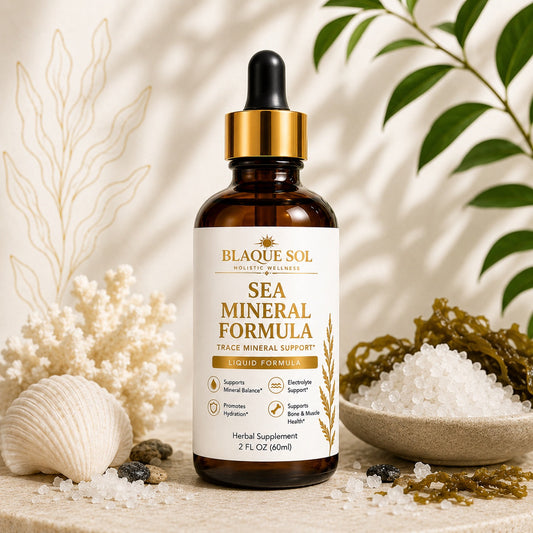 Blaque Sol Sea Mineral Formula product image with white decorative background