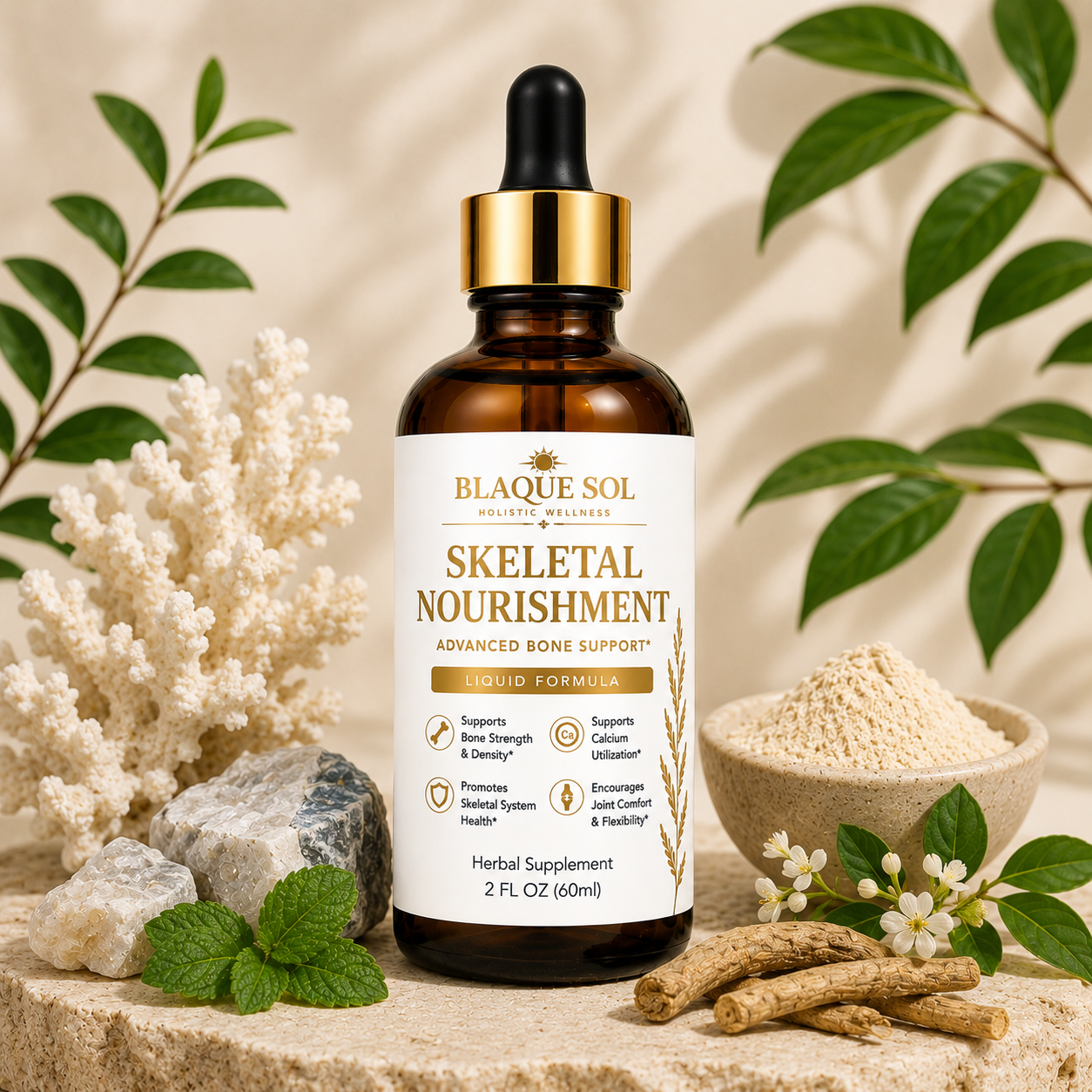 Blaque Sol Skeletal Nourishment product image with white decorative background