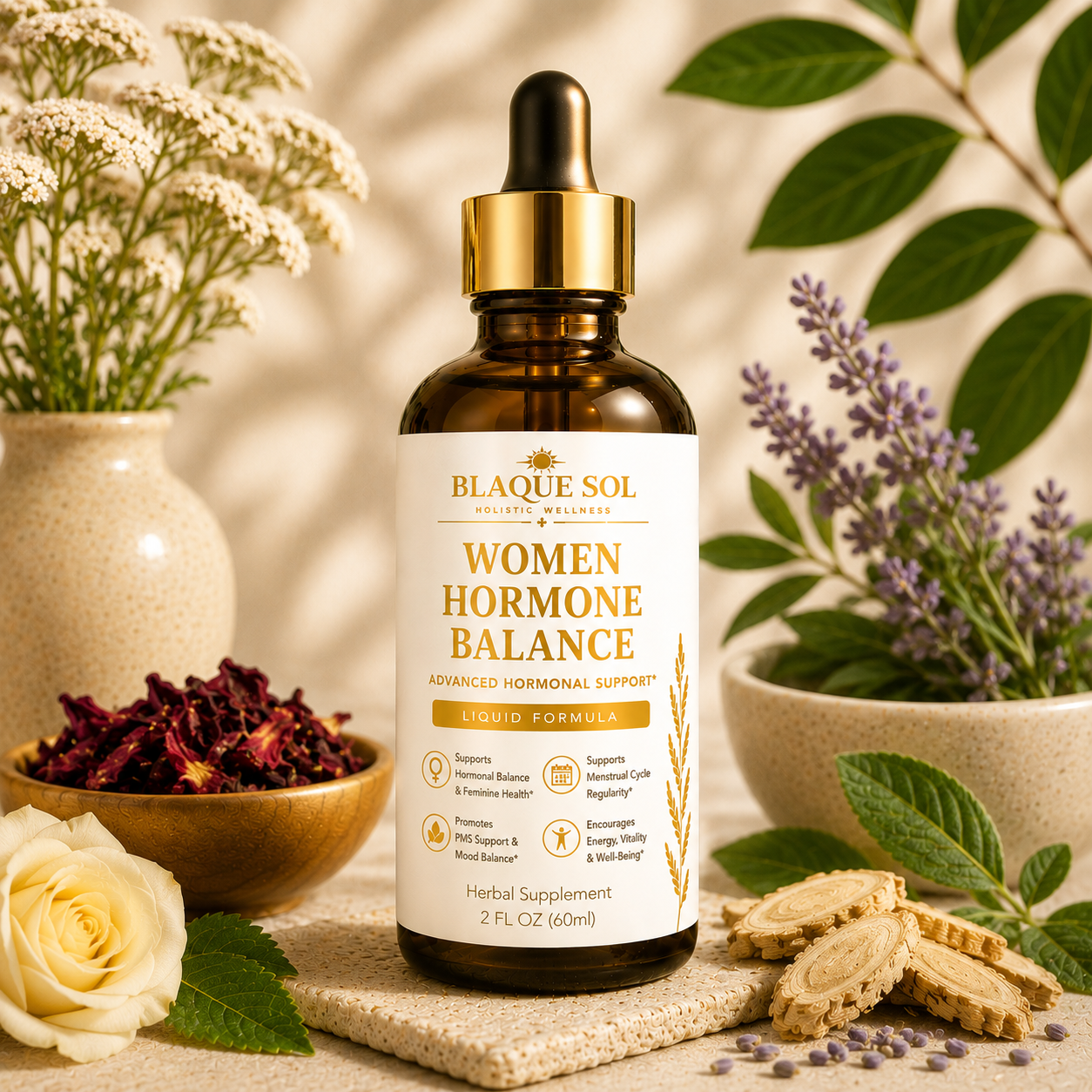 Blaque Sol Women Hormone Balance product image with all gold lettering